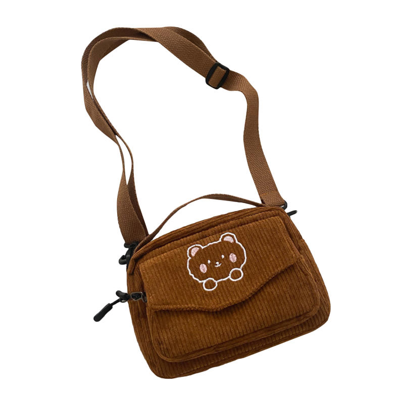 

Women Girls Soft Corduroy Shoulder Bag Cute Japanese Korean Style Messenger Bag Purse Student Handbag Mini Satchel One Size темно-коричневого кольору