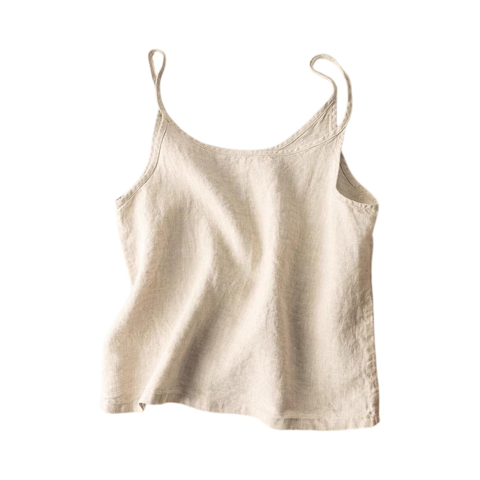 

Women s Minimalist Vintage Loose Fit Cotton-Linen Blend Tank Top Sleeveless Underlayer M бежевий