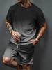Gradient Letter Pattern 3D Print Tracksuits Men Casual Short Sleeve T-Shirt Shorts Sets 2pcs Sportswear Suits Man Clothing