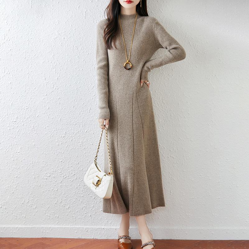 Women Sweater Dress 100% Wool MODERN NEW SAGA Turtleneck Knit Long Pullover Winter Jumpers Wool Long Dress Female