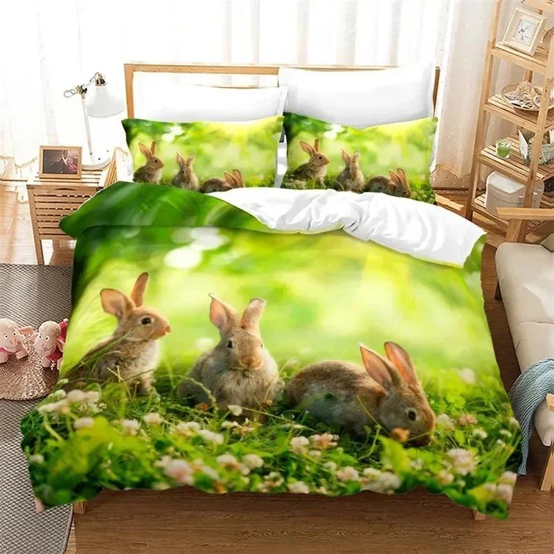 Cartoon Rabbit Funny Animals Bedding Set Duvet Cover Sheet Printed Bed Set Pillowcase Bed Full Queen King Size Comforter Bedroom