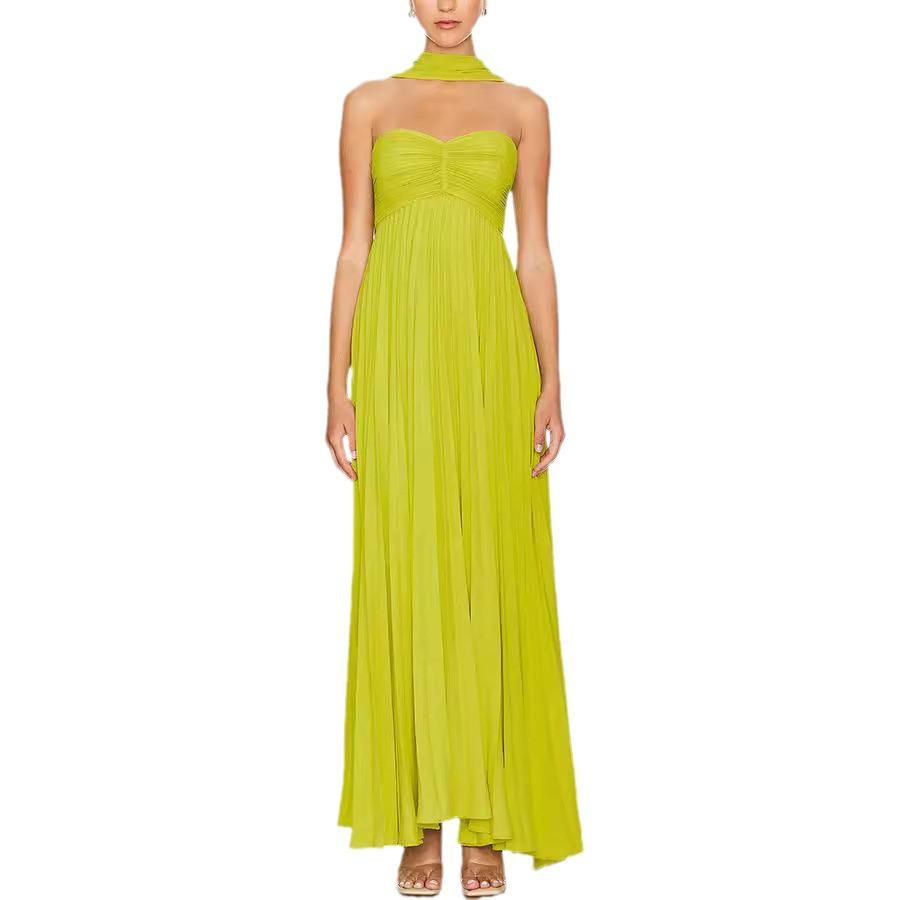 Women's Fashion Pleated Bandeau Dress - Sleeveless, Solid Color, New Arrival