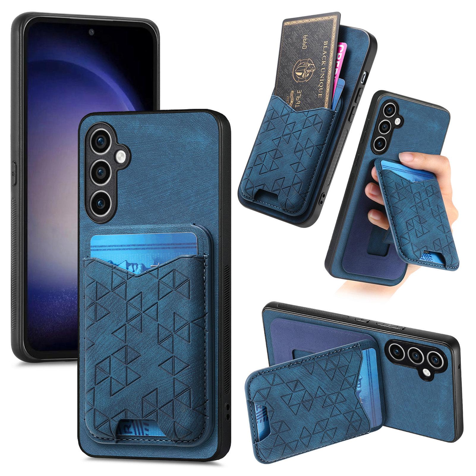 

For Samsung Galaxy S23 FE Case Imprinted Pattern Card Holder Kickstand Leather Back Cover Blue