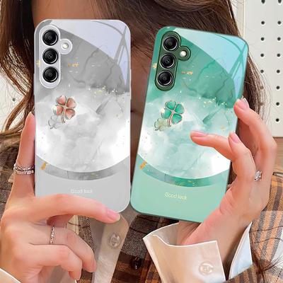 Four Leaf Clover Gradient For Samsung Galaxy A14 4G 20 30 52 20S 21S 22 A32 33 34 42 50 51 53 54 70 71 72 73 5G Glass Phone Case