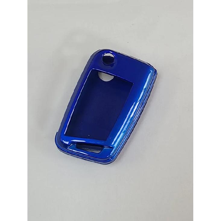 

Hard Plastic Keyless Remote Key Fob Flip Key Protection Case Cover (Gloss Metallic Blue) For VW Volkswagen Golf MK7