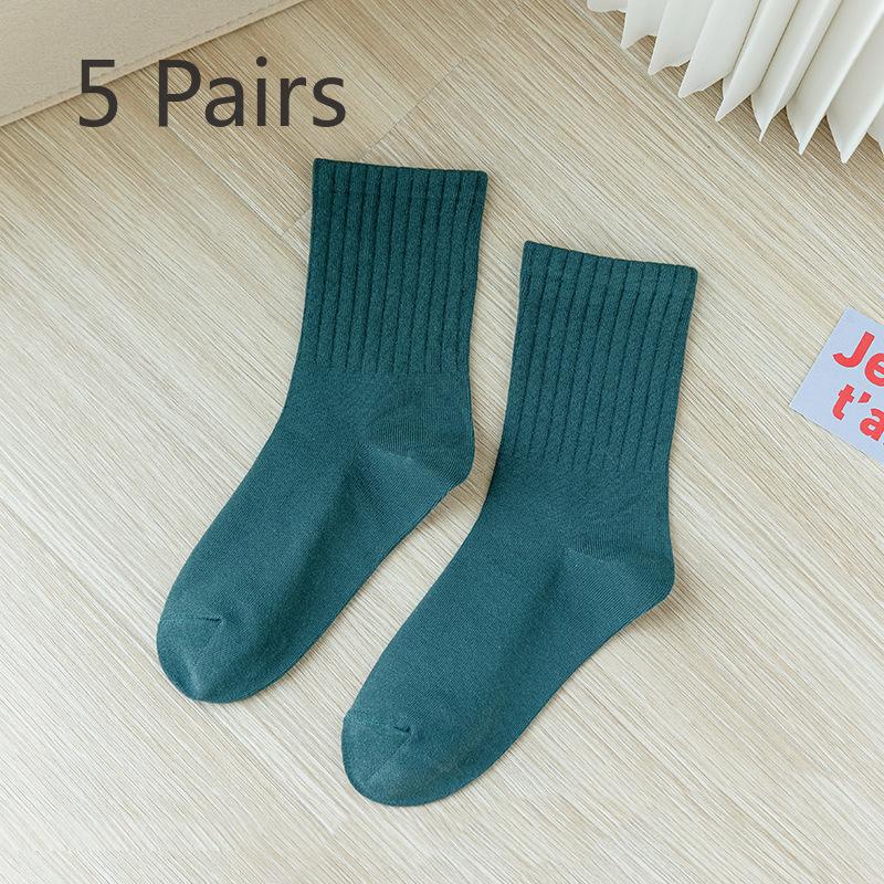 5 Pairs of Women's Summer Pure Color Cotton Thin Sports Tube Socks