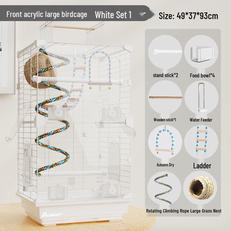 Large Transparent Acrylic Bird Cage with Toilet for Cockatiels and Parrots