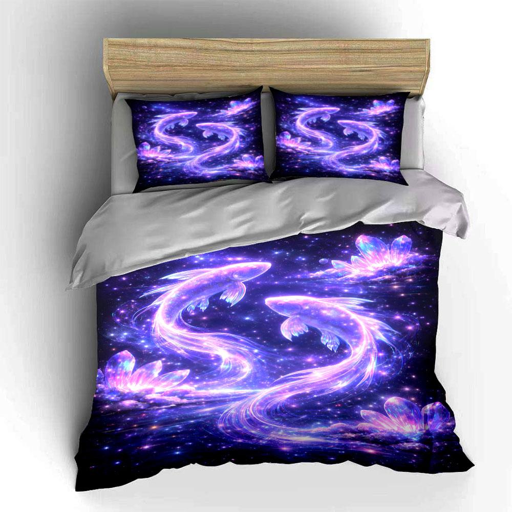 Glowing Fish In Starry Dreamland Bedding Set for Kids Luxury Gift 3pcs Digital Print Comforter Set Soft Comfortable Breathable
