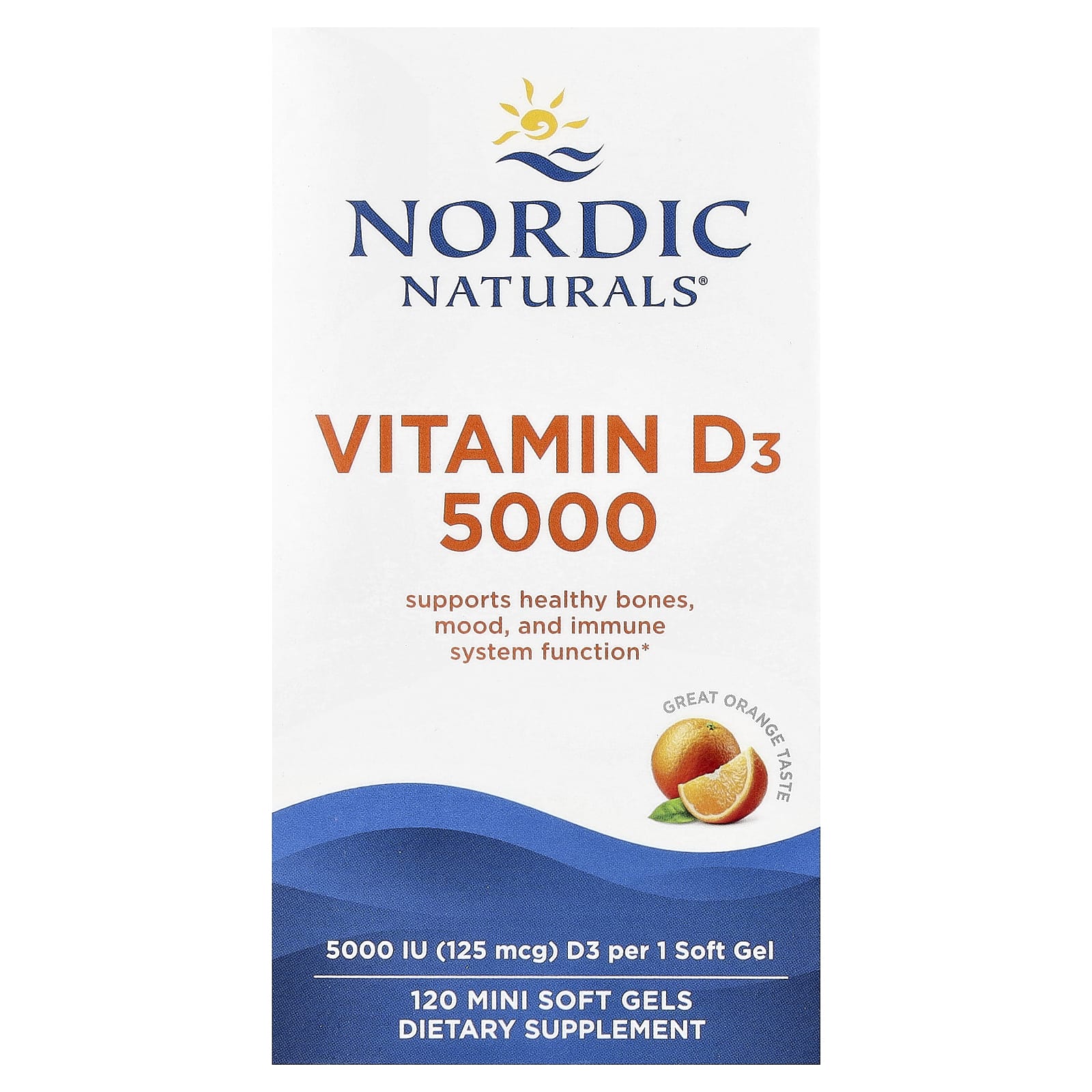 

Vitamin D3 5000, Orange, 125Mcg (5,000Iu), 120 Mini Softgels