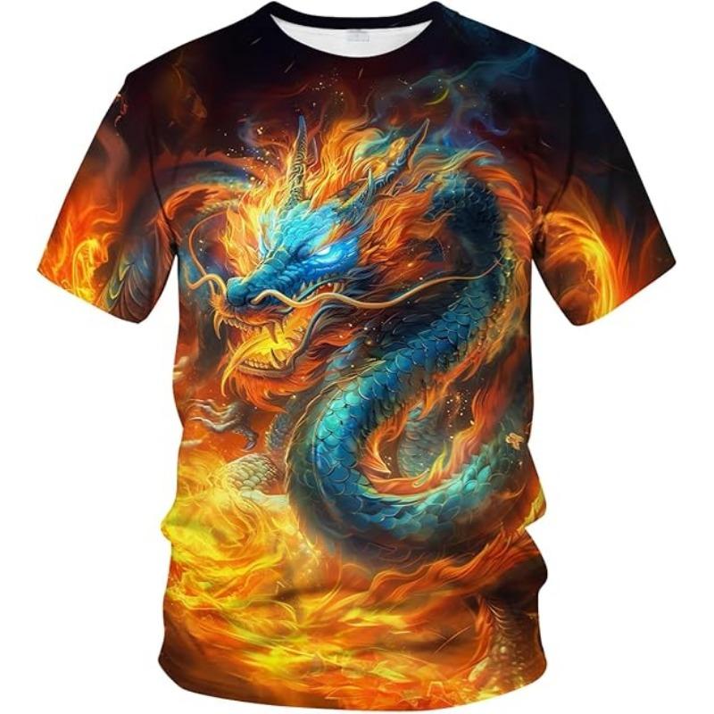 Men's Dragon T-shirt Summer Short Sleeve Men's 3D T-shirt Top Animal Theme Shirt Anime Pattern T-shirt Top 6XL