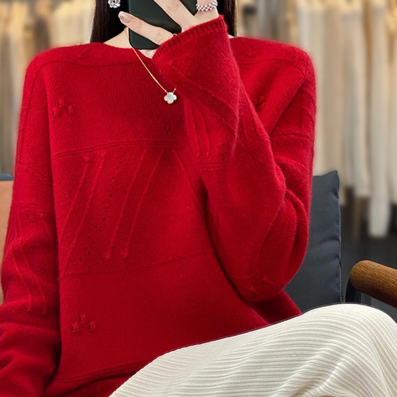 

Thickened Round Neck Sweater for Autumn and Winter, Women s Flower Ball Design Cashmere Sweater Loose and Versatile Lazy Base Shirt Top M