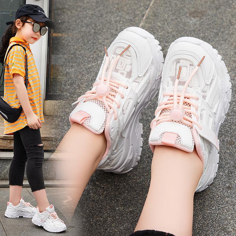 Girls' Double Mesh Sneakers2026New Spring and Autumn Children's Soft Sole White Shoes Boys' Casual Running Shoes