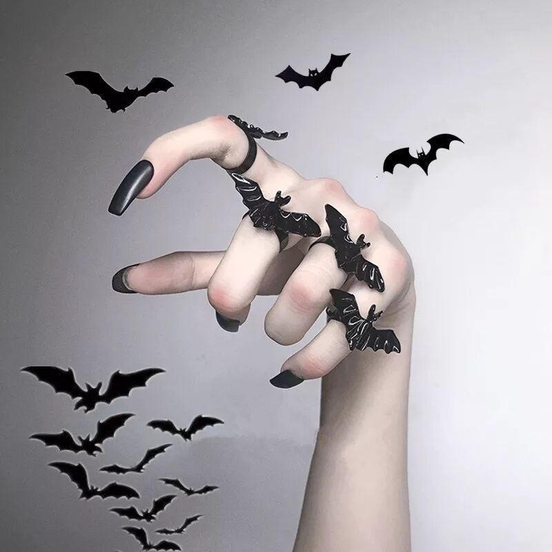 Gothic Dark Black Bat Rings For Women Halloween Metal Open Finger Rings Fashion Party Accesories Punk Jewelry Gifts