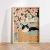 Tuxedo Cat Corgi Fox In a Bath Japanese Style Bathroom Print Vintage Poster Funny Aesthetic Japandi Wall Art Animal Lover Gift