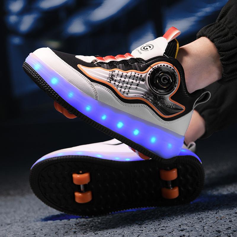 Roller skates outdoor training shoes creative gifts for boys and girls double row four wheels with LED lights parkour shoes