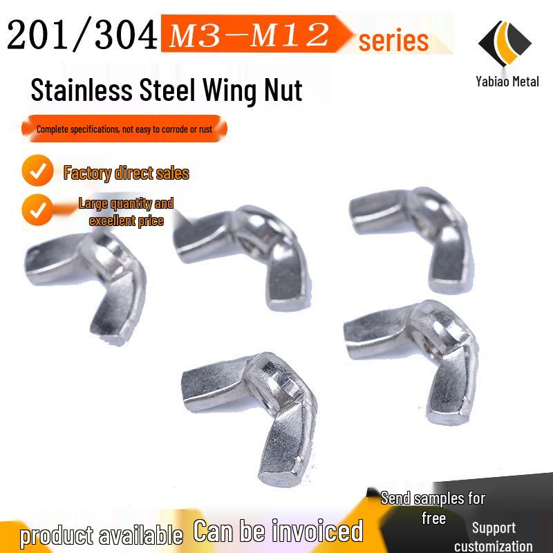 304 Stainless Steel Wing Nut GB62 Hand-Tightened Butterfly Nut Fastener M3-M12
