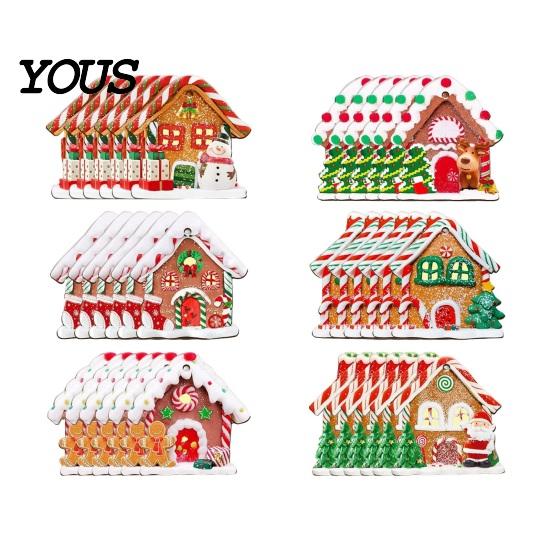 Vintage Candy Cottage Ornaments 24/36Pcs Gingerbread House Christmas Ornaments, Wooden Xmas Tree Decor with Rope, DIY Party Supplies Hanging
