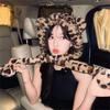 Modische Leopard Bärenohren Uschanka Mütze für verschiedene Kopfgrößen Winter Herbst Verdickte Pullover Beanie Mütze für Freizeit Reisen