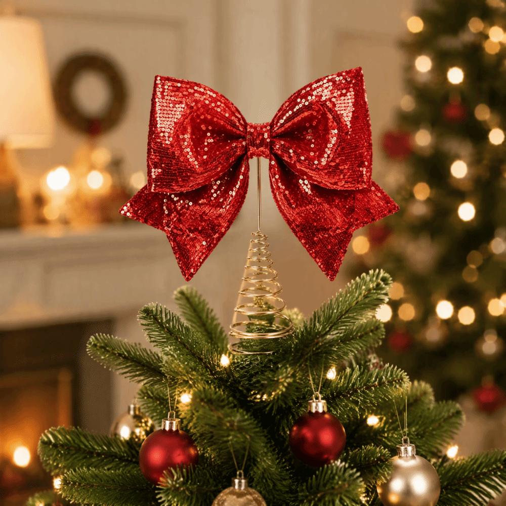 Cloth Sequin Bow Tree Topper Stable Christmas Tree Top Decoration Christmas Tree Topper  Xmas Party