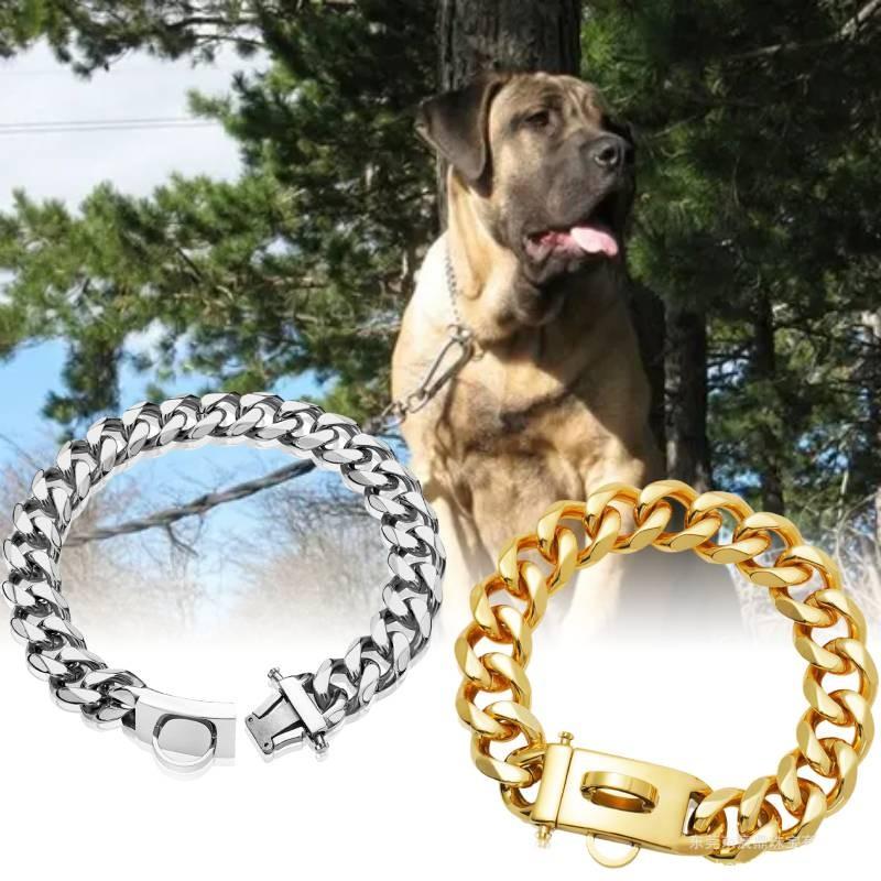 Bequemes 19mm Goldfarbenes Edelstahl Hundekettenhalsband Mit Stilvollem Karomuster