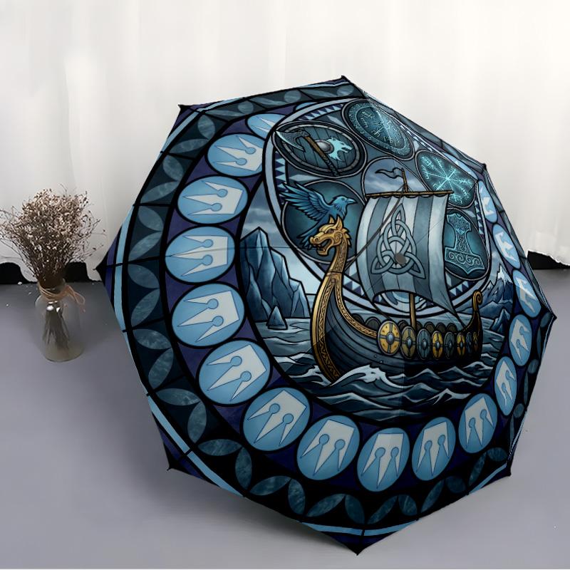 Ship Symbols pattern umbrella, portable and foldable design, 8 ribs, a casual accessory for Halloween, Christmas, and birthday gifts.