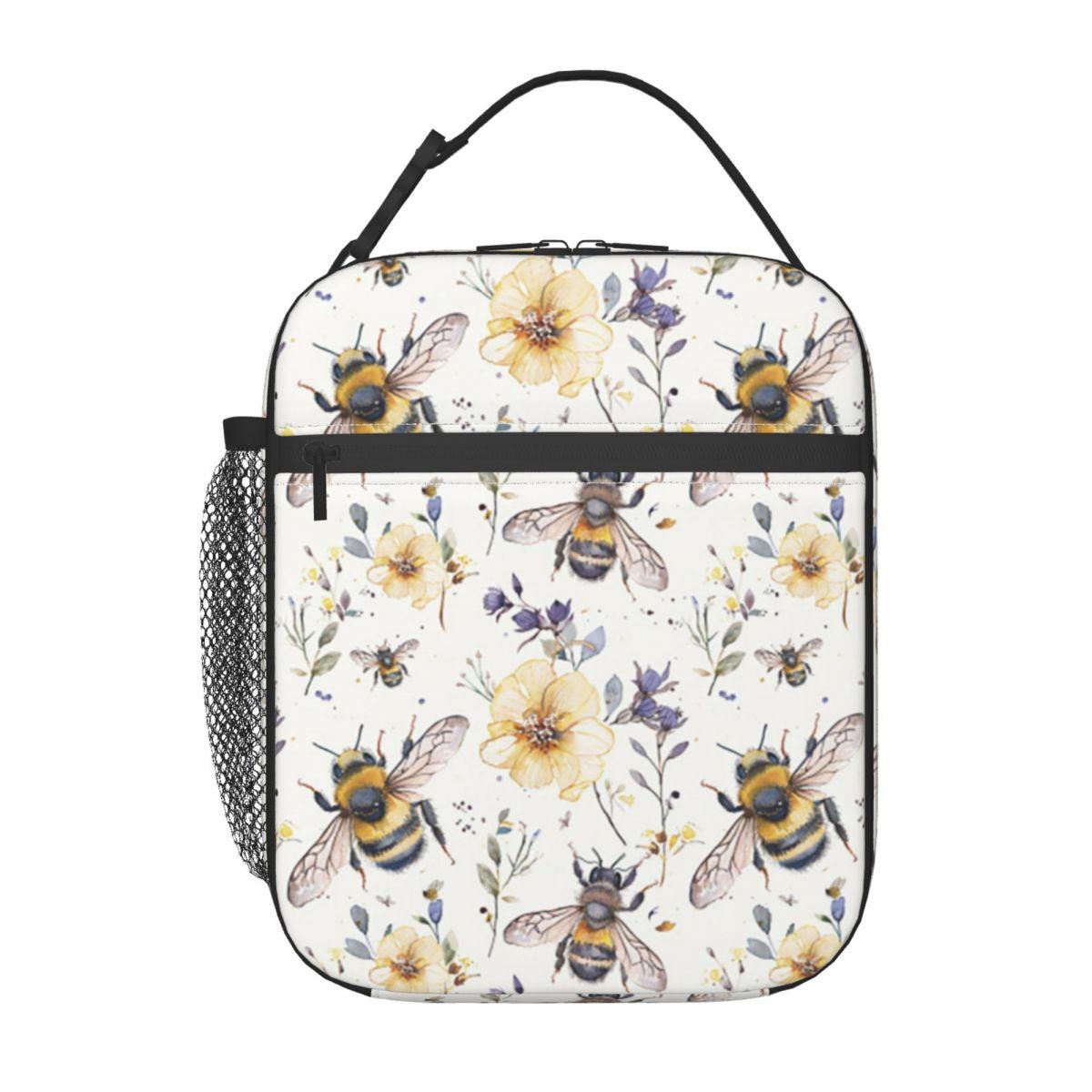 

Flowers And Bee Pattern Insulated Lunch Bag for Women Kids Portable Food Boxes Thermal Lunch Box Tote One Size