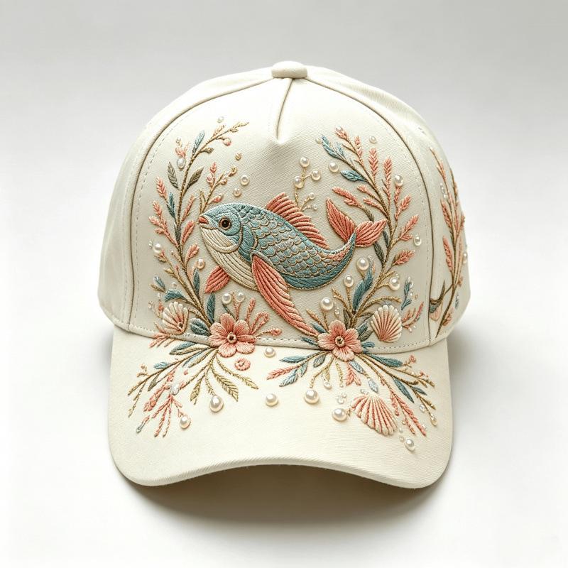 Fashion light green fresh lotus frog print baseball cap, national style three-dimensional hard top cap children's versatile sun hat