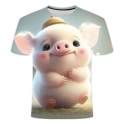 Sommer Rundhals 3D Niedliches Schwein Schwein Bedrucktes Oberteil Modisch Lässig Kurzärmelig Kinder Jungen T-Shirts