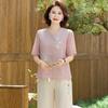 Middle-Aged Women's Summer Short Sleeve Linen Blend Set