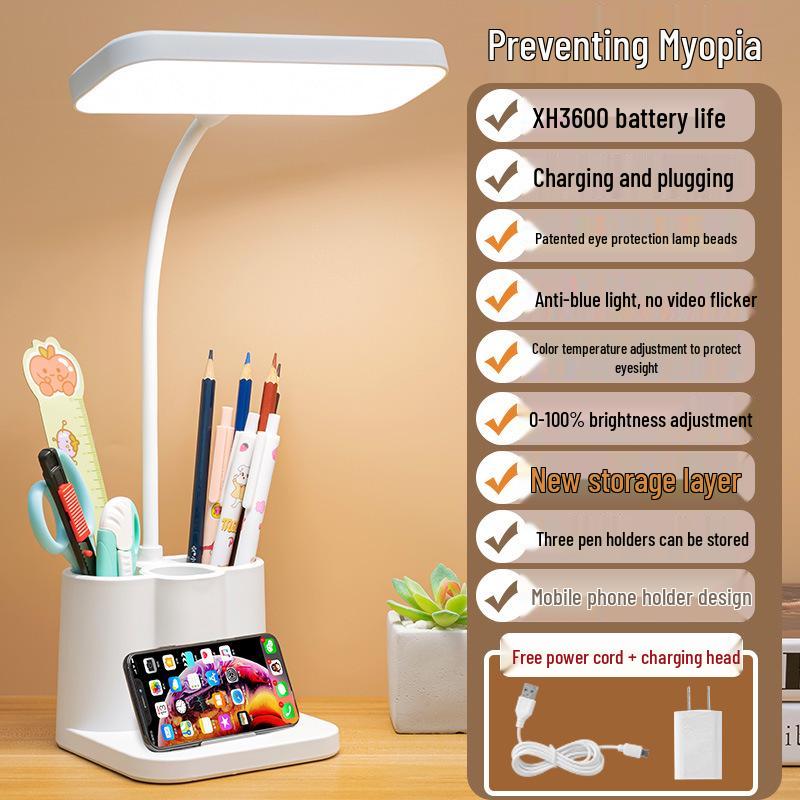 Kinderfreundliche Schreibtischlampe mit Stiftehalter und Ladeanschluss