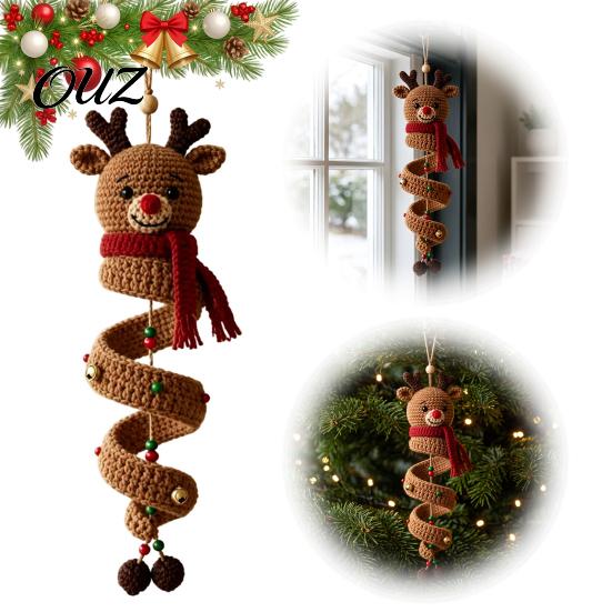 DIY Spiral Ornament Craft Christmas Crochet Kit, 3D Reindeer Hanging with Beginner Supplies Yarn And Beads, Seasonal Handmade Decoration for