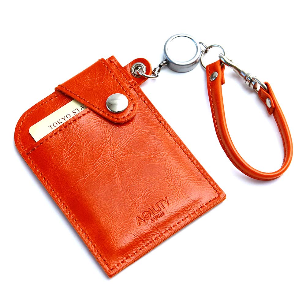 AGILITY affa "Seek" Pass Case with Reel, Holds 2 IC Cards, Genuine Leather, Made in Japan