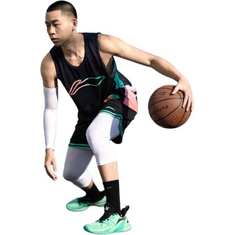 Li Ning CBA Series Striped Color Block Mid Waist Straight Leg Basketball Shorts Men shorts Black AAPU097-1