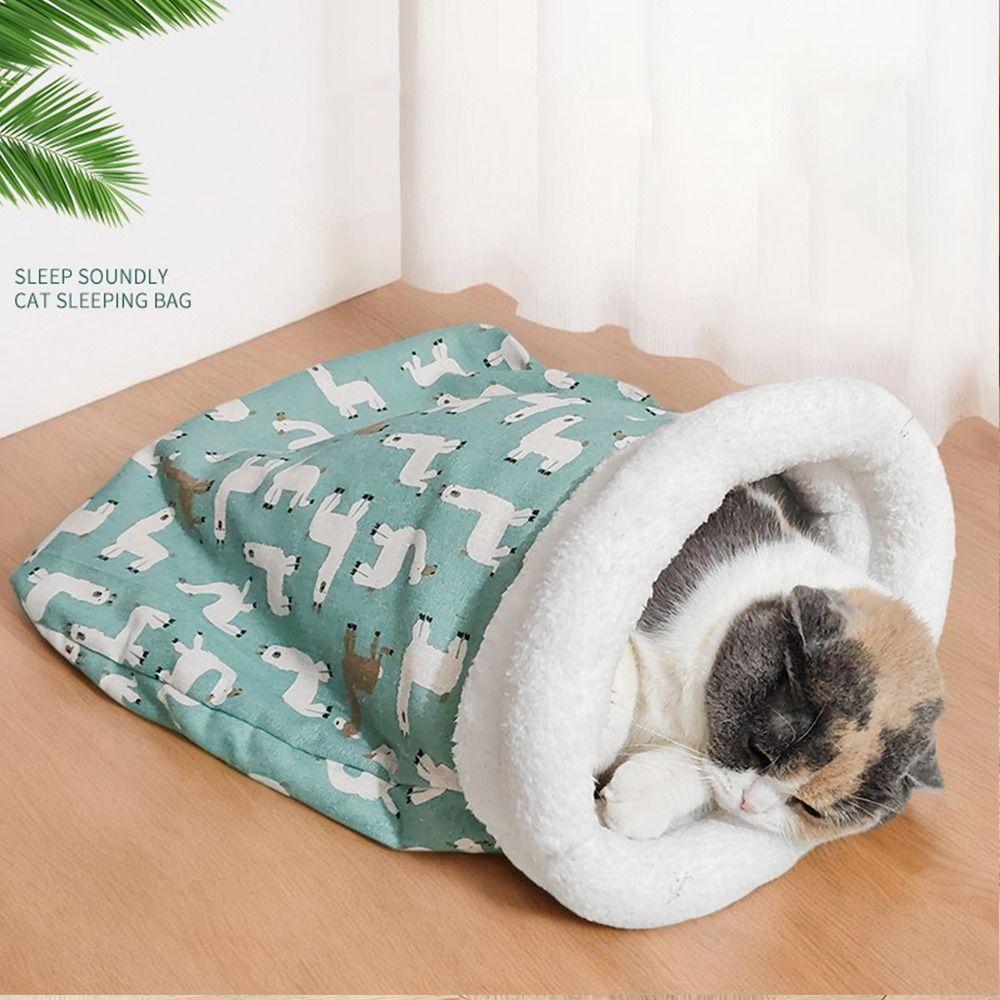 Comfortable Pet Snuggle Sack Cat Sleeping Bag Pet Supplies With Ears Winter Cat Bed Cave Fleece Cotton Sleeping Bag Nest