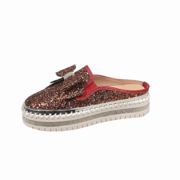 Fashion Glitter Slides Slippers Women Summer Low Sliders Shoes Butterfly-Knot Loafers Pantofle Cover Toe Platform Jelly 2025 Butterfly-k