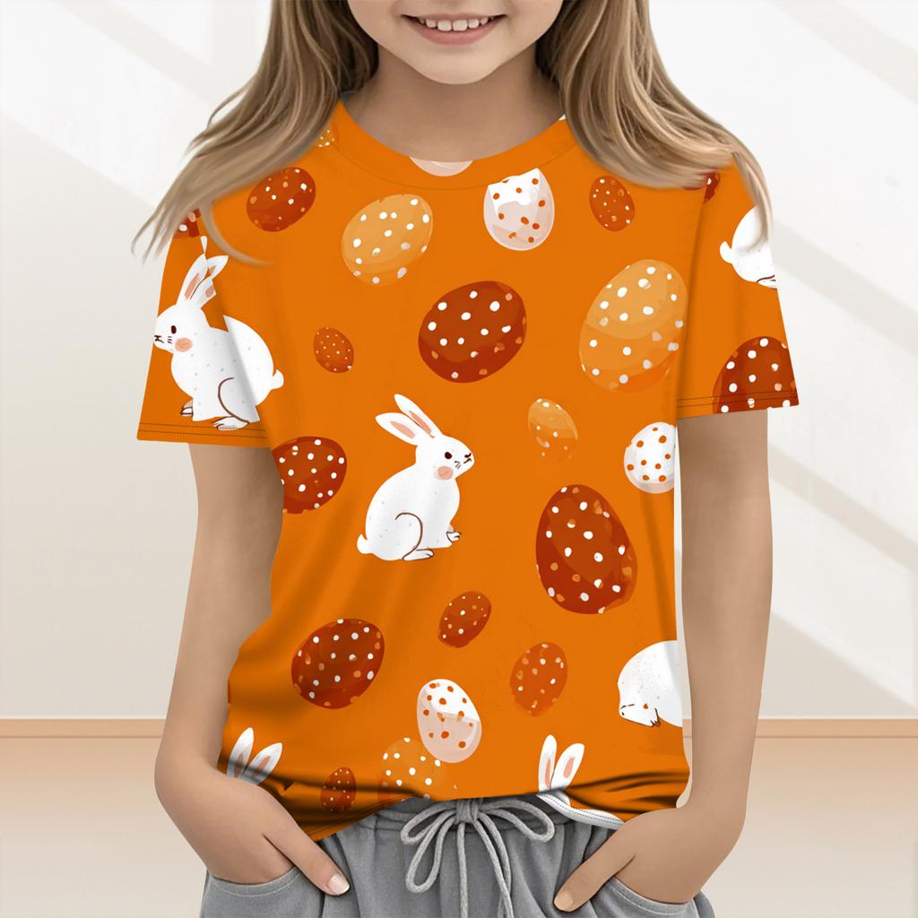 Children's Casual And Fashionable Easter Clothing, Featuring Bunnies, Easter Eggs, And Printed Short-sleeved Tops And T-shirts.