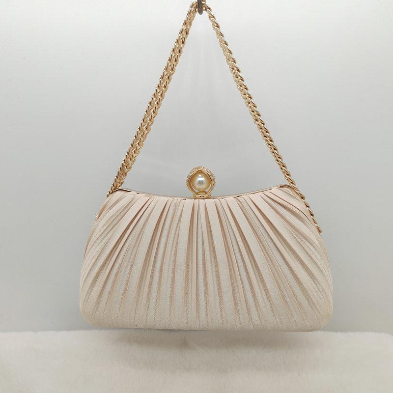 Apricot Pleated Evening Bag - 2025 Hot Style Cheongsam & Bridal Banquet Bag for Women