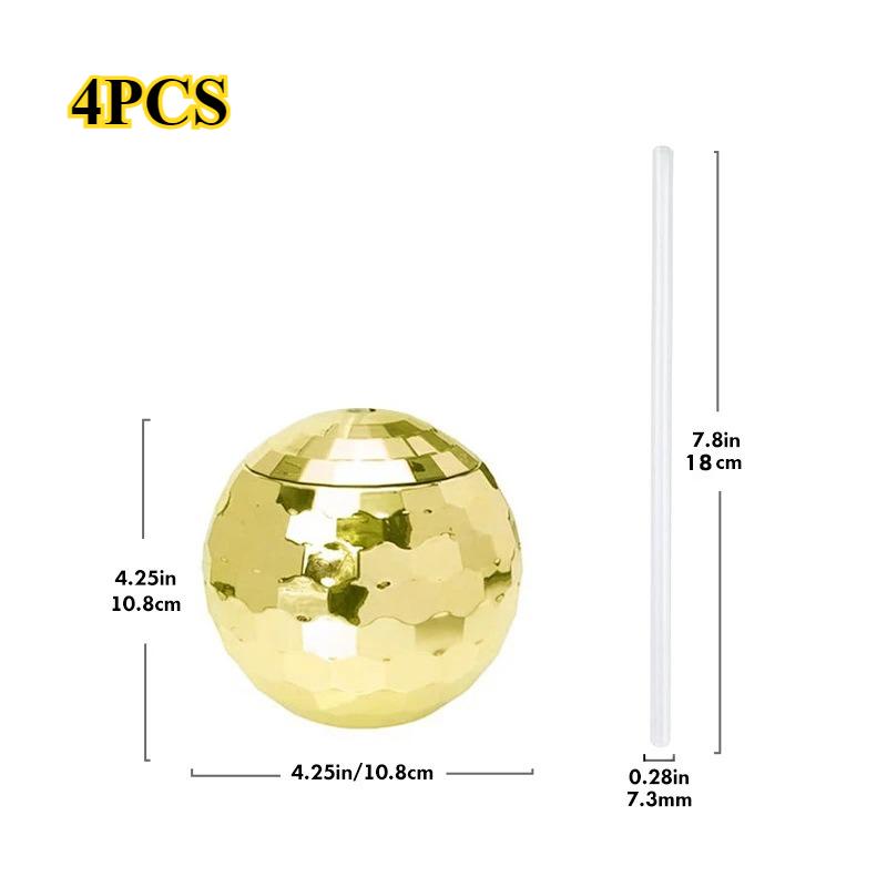 4/6pcs 600ml Disco Ball Cup with Straw Wedding Bridal Shower Bachelorette Party Decor Cocktail Drink Bottle Beach Pool Supplies