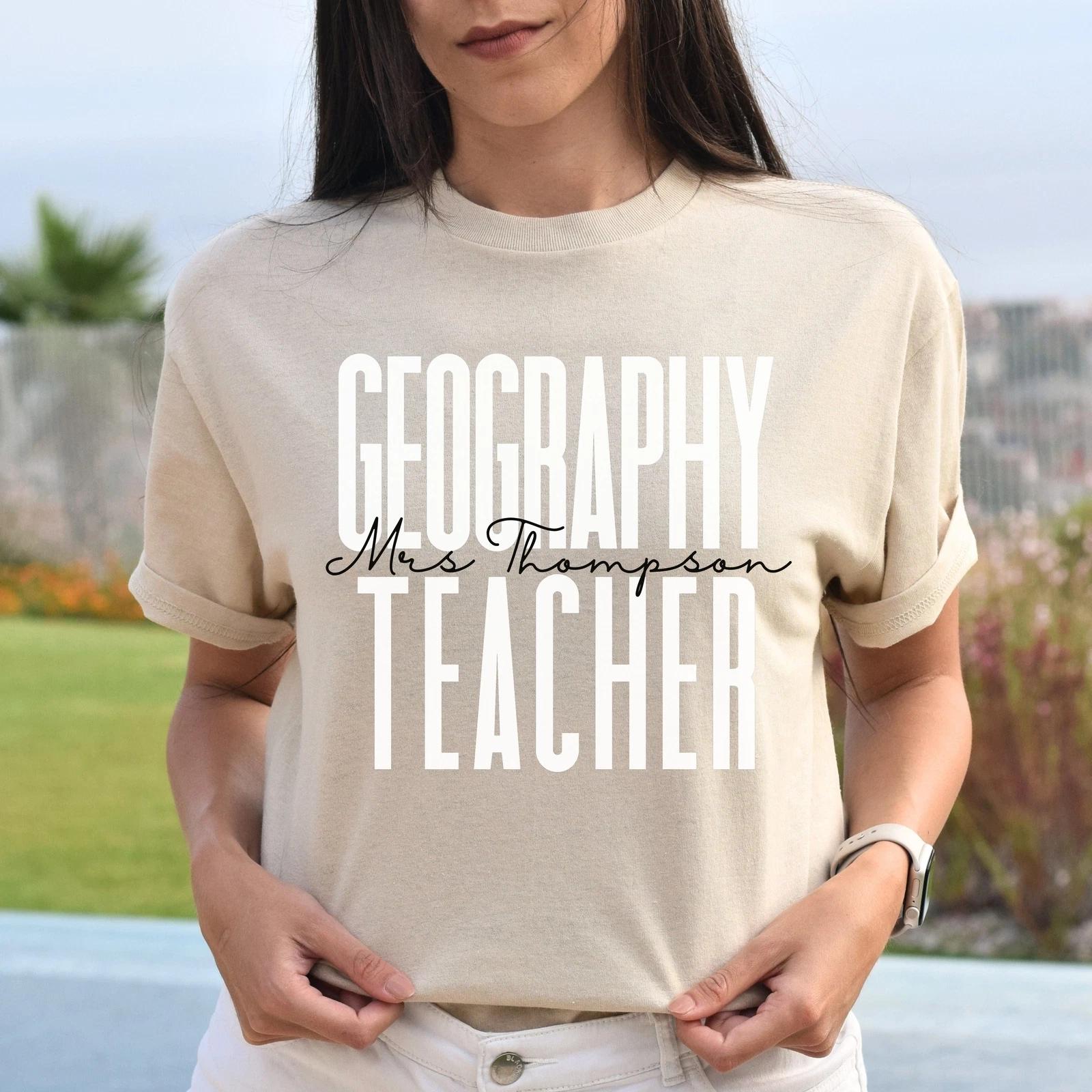 Personalized Geography teacher Unisex T-shirt Custom Name Sand Blue Pink 2XL