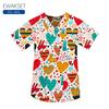 Easter Rabbits Pattern Scrub Uniform 100% Cotton Nurse Doctor Medical Blouse V Neck Short Sleeve Tshirts Woman Man Surgical Tops