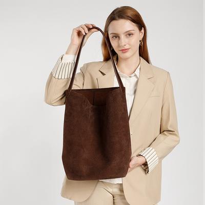 Bag Autumn Women's Leather Large-capacity Shoulder Bag Girls' High-end Sense, Suede Bag Portable Bucket Bag