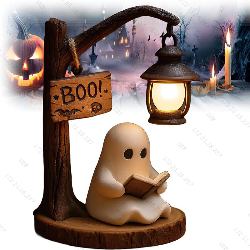 Cute Ghost Reading Lantern Home Ofice Night Light Desktop Ornament Creative Halloween Party Gift Novelty Halloween Decoration