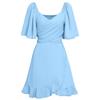 Women Summer Casual V-Neck Short Dress Solid Color A-Line High Waist Above Knee Lotus Leaf Sleeve Spring Dress S-XL