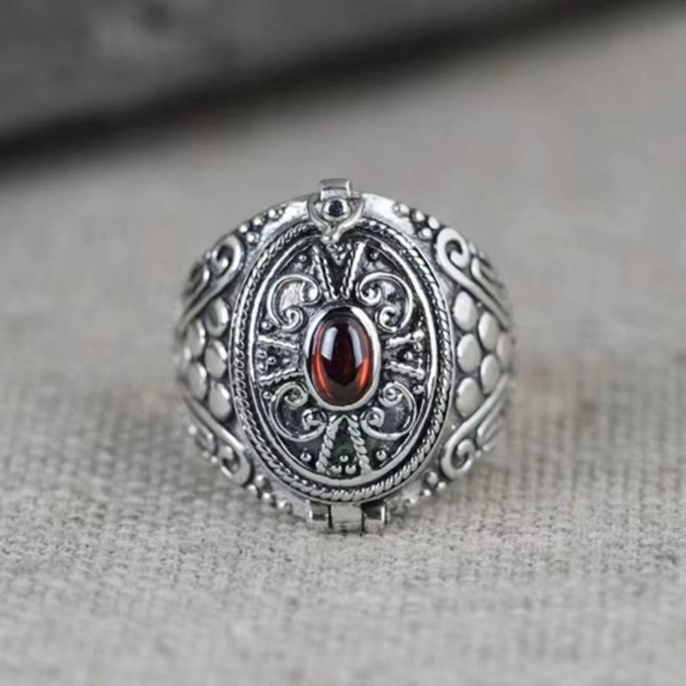 Adjustable Openable Finger Ring Antique Opening Ring Unique Gawu Box Ring  Storage Container