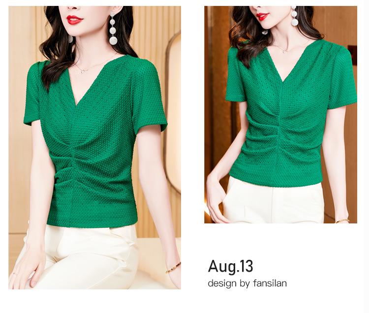 Trendy 2023 V-Neck Slim-Fit Pleated Summer T-Shirt
