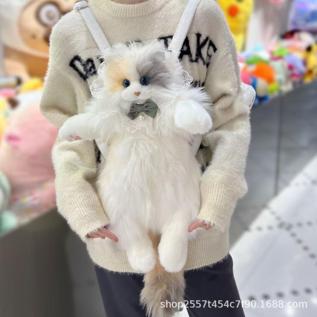 Новий Супер Реалістичний Рюкзак Три Квітки Кішка Чиста Ручна Робота Мила Кішка Плюшева Лялька Сумка для Шопінгу Дорожня Сумка для Зберігання Косметичка Подарунок