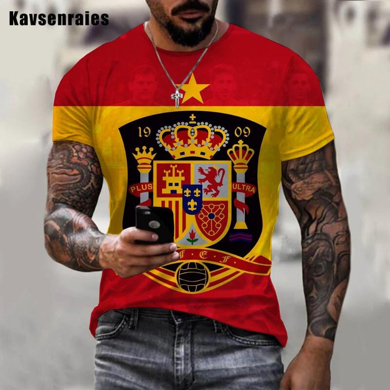 Men's 3D Printed T-shirt with Spanish Flag Pattern