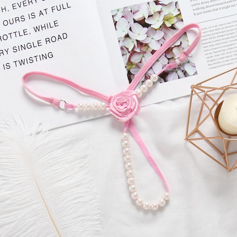 Chiloți perle sexy, cu flori de trandafir, pantaloni tanga transparente, lenjerie reglabilă cu talie joasă