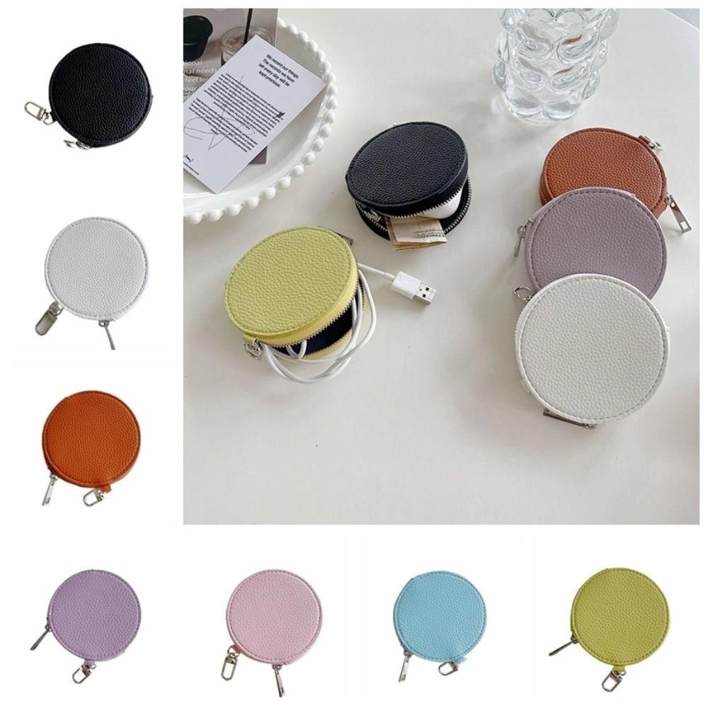 PU Leather PU Leather Coin Purse Zipper Small Storage Bag Kawaii Round Wallet  Outdoor