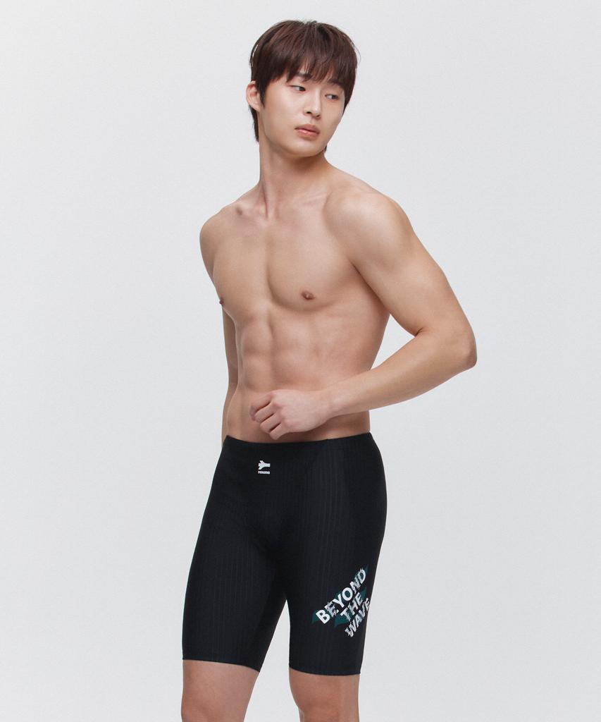 Lenomasuyeongbog Men'S Lettering Half-Length Swimsuit Black Rn-Ms2G505-Bk